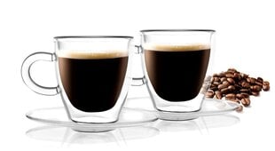 Vialli Design espressotassid topeltklaasist seintega koos taldrikutega Amo, 50 ml, 2 tk. цена и информация | Стаканы, фужеры, кувшины | kaup24.ee