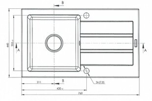 Köögivalamu 76x44 1B 1D E070053701 hind ja info | Köögivalamud | kaup24.ee