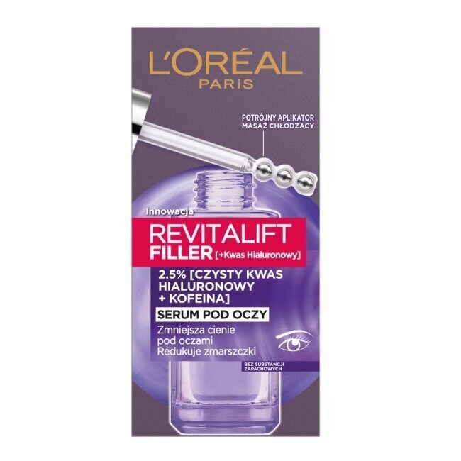 Silmaümbruse seerum 2,5% hüaluroonhappe ja kofeiiniga L'oreal Paris Revitalift Filler, 20 ml цена и информация | Silmakreemid, seerumid | kaup24.ee