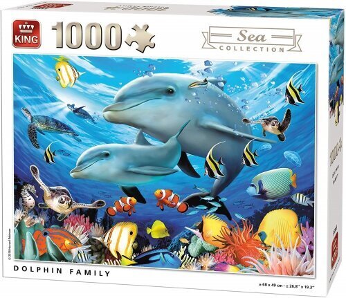 King - Puzzle 1000 Sea Collection Dolphin Family hind ja info | Lauamängud ja mõistatused | kaup24.ee