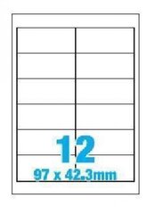 A4 Labels 12 Per Sheet. With print edge format. 97mm x 42.3 mm X12. Sheets in box - 100 - hind ja info | Vihikud, märkmikud ja paberikaubad | kaup24.ee