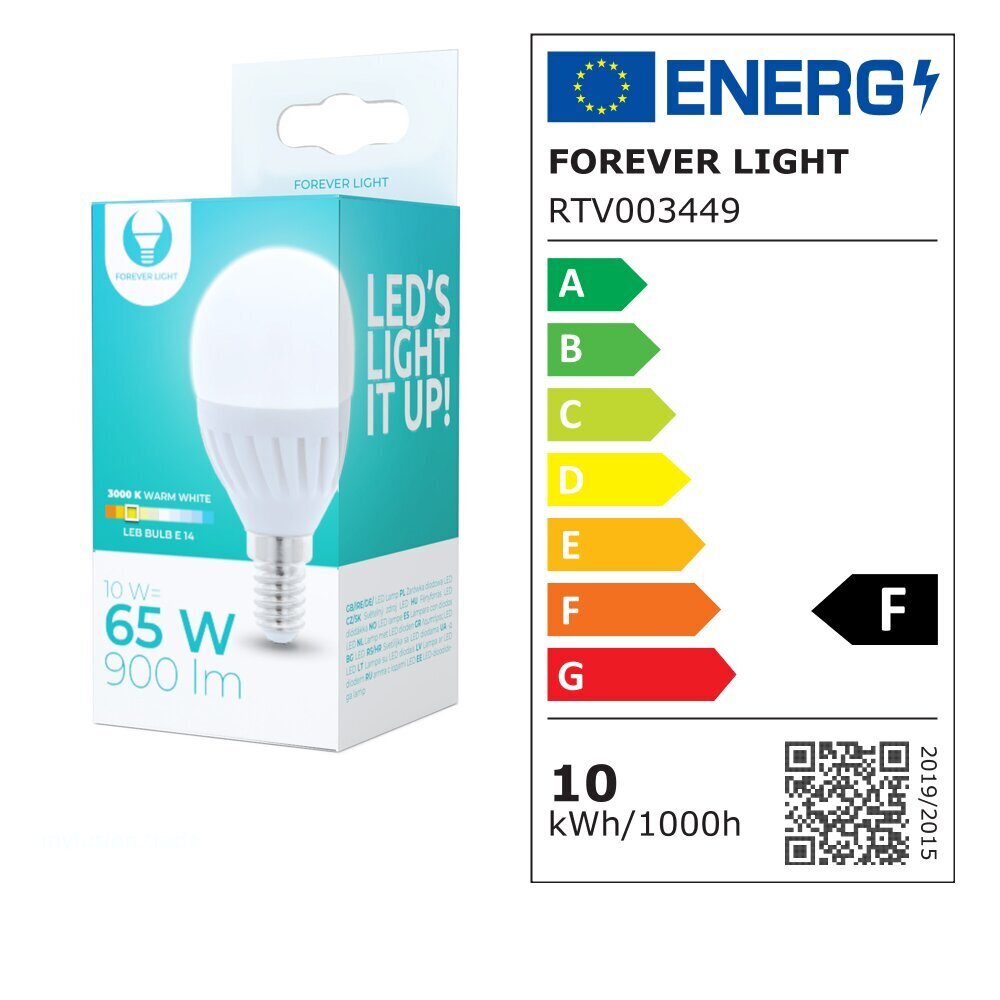 Forever Light LED pirn E14 G45 10W 230V 3000K 900lm hind ja info | Lambipirnid, lambid | kaup24.ee