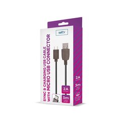 Setty cable USB - microUSB 3,0 m 2A black hind ja info | Mobiiltelefonide kaablid | kaup24.ee