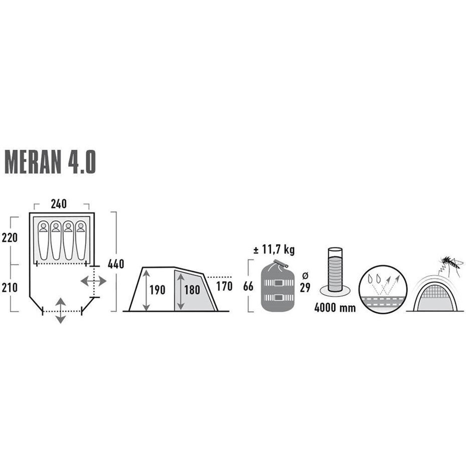 Telk High Peak Meran 4, hall-roheline hind ja info | Telgid | kaup24.ee