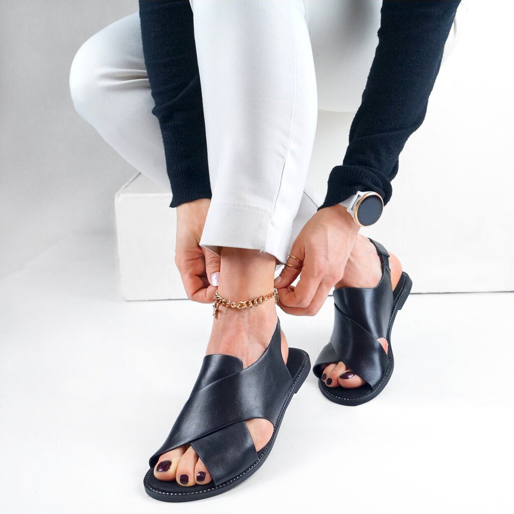 Goodin madalad ristrihmadega mustad sandaalid цена и информация | Naiste sandaalid | kaup24.ee