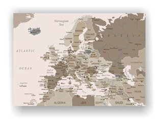 Korgimaal – Euroopa kaart. Pruun [Korkkaart] 60x40cm hind ja info | Seinapildid | kaup24.ee