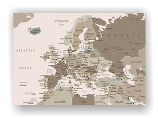 Korgimaal – Euroopa kaart. Pruun [Korkkaart] 200x100cm hind ja info | Seinapildid | kaup24.ee