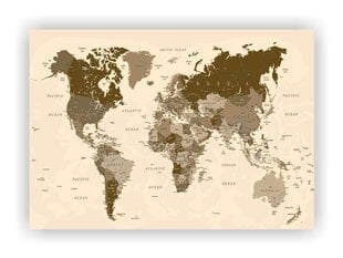 Cork pilt - maailmakaart tihvtidega. Pruun. hind ja info | Seinapildid | kaup24.ee