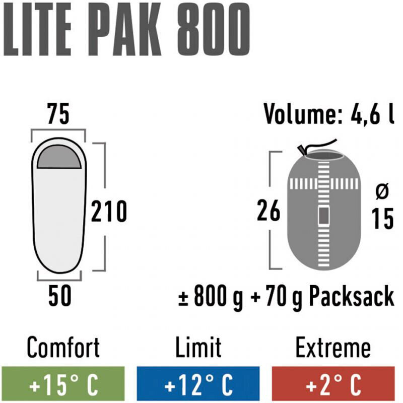 Magamiskott High Peak Lite Pak 800 210 x 75 x 50 cm hind ja info | Magamiskotid | kaup24.ee