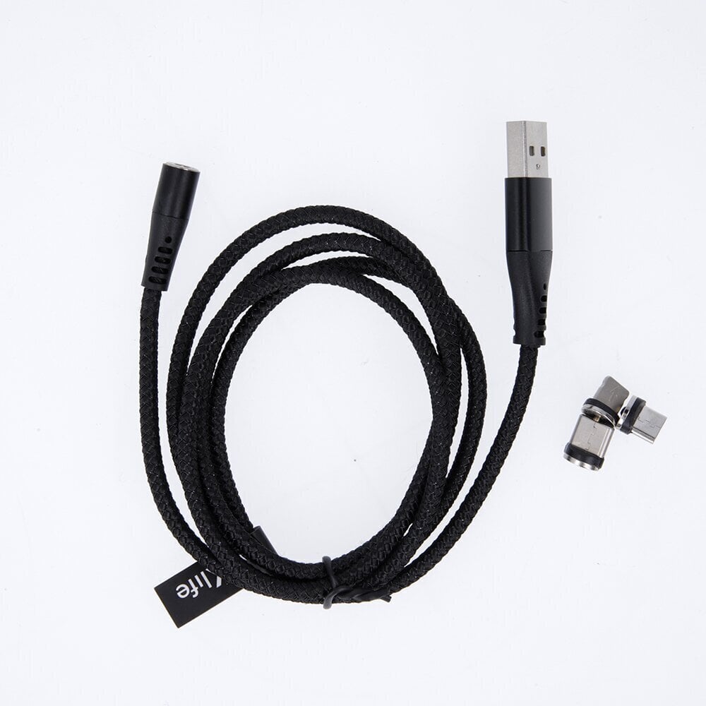 Maxlife MXUC-03 magnetkaabel USB - Lightning + USB-C + microUSB 1,0 m 3A, must nailon цена и информация | Mobiiltelefonide kaablid | kaup24.ee