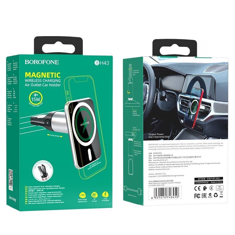 Laadija-hoidja auto Borofone BH43 Xperience Magsafe 15W must, magnetiline hind ja info | Mobiiltelefonide laadijad | kaup24.ee