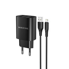 Сетевая зарядка Borofone BN2 2xUSB 2.1A + USB Type-C черная цена и информация | Зарядные устройства для телефонов | kaup24.ee