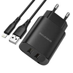 Сетевая зарядка Borofone BN2 2xUSB 2.1A + USB Type-C черная цена и информация | Зарядные устройства для телефонов | kaup24.ee