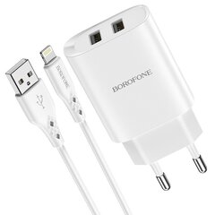 Сетевая зарядка Borofone BN2 2xUSB 2.1A + USB Type-C черная цена и информация | Зарядные устройства для телефонов | kaup24.ee