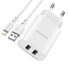 Сетевая зарядка Borofone BN2 2xUSB 2.1A + Lightning, белая цена и информация | Зарядные устройства для телефонов | kaup24.ee