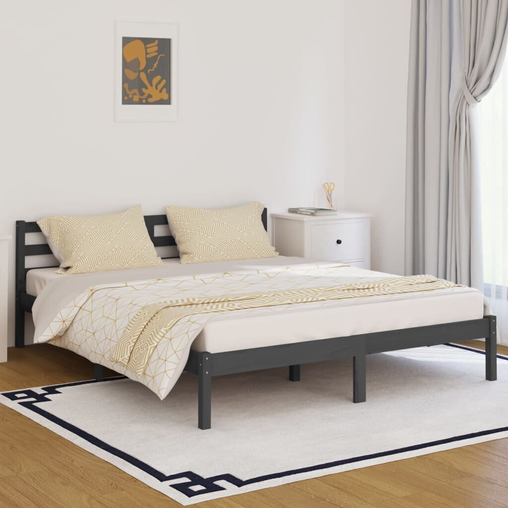 810442 vidaXL Bed Frame Solid Wood Pine 160x200 cm Grey hind ja info | Voodid | kaup24.ee