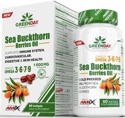 Toidulisand Amix Nutrition GreenDay@ Sea Buckthorn Berries Oil 60 kapslit hind ja info | Vitamiinid, toidulisandid, preparaadid tervise heaoluks | kaup24.ee