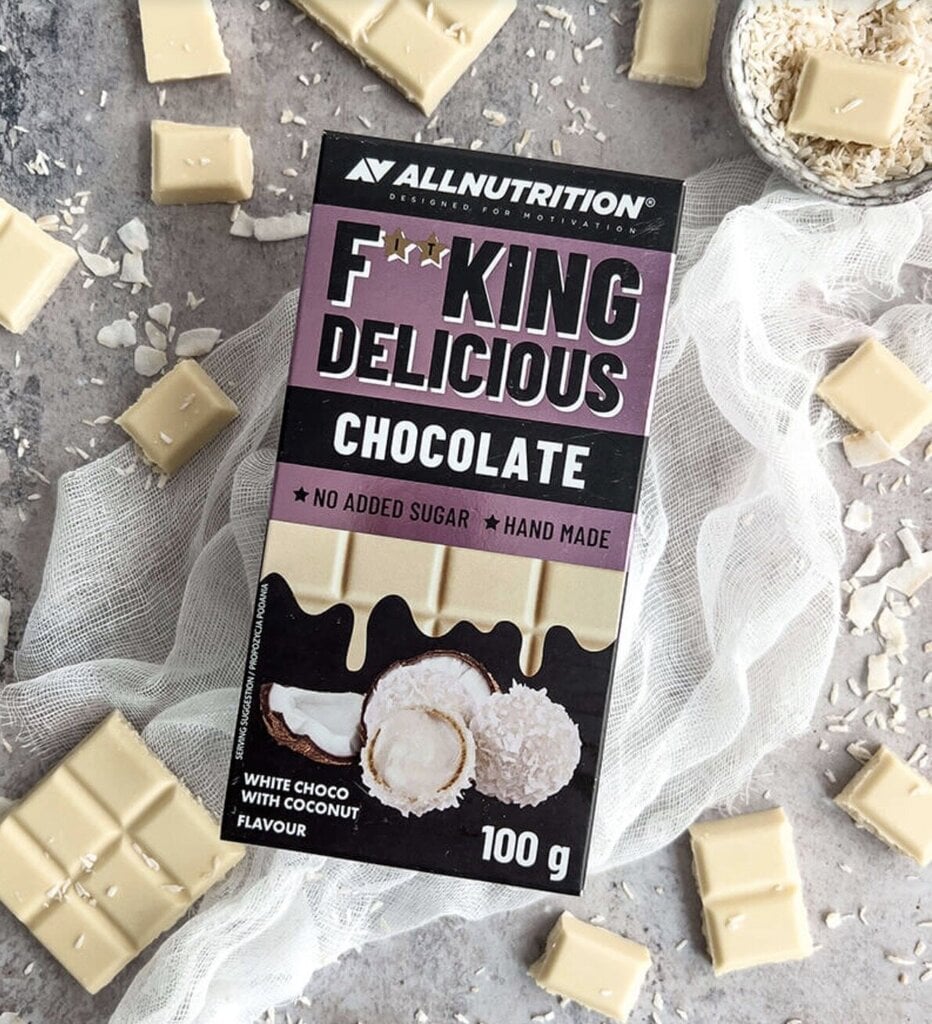 Šokolaad AllNutrition F**KING DELICIOUS chocolate 100 g - valge šokolaad kookospähkliga hind ja info | Supertoit | kaup24.ee