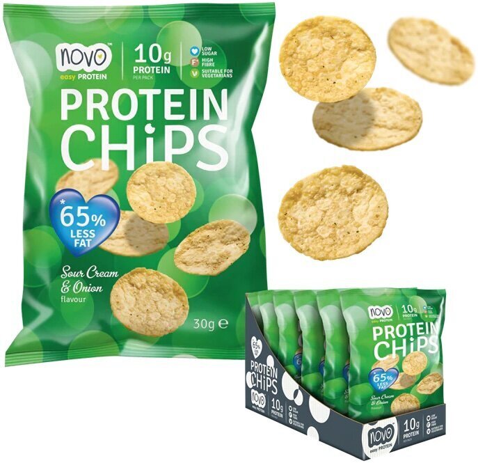 Novo Nutrition Protein Chips 30 g - Hapukoor ja sibul hind ja info | Vitamiinid, toidulisandid, preparaadid tervise heaoluks | kaup24.ee