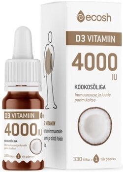 Ecosh D3 Vitamiin kookose õli 4000 IU tilk, 10 ml hind ja info | Vitamiinid, toidulisandid, preparaadid tervise heaoluks | kaup24.ee