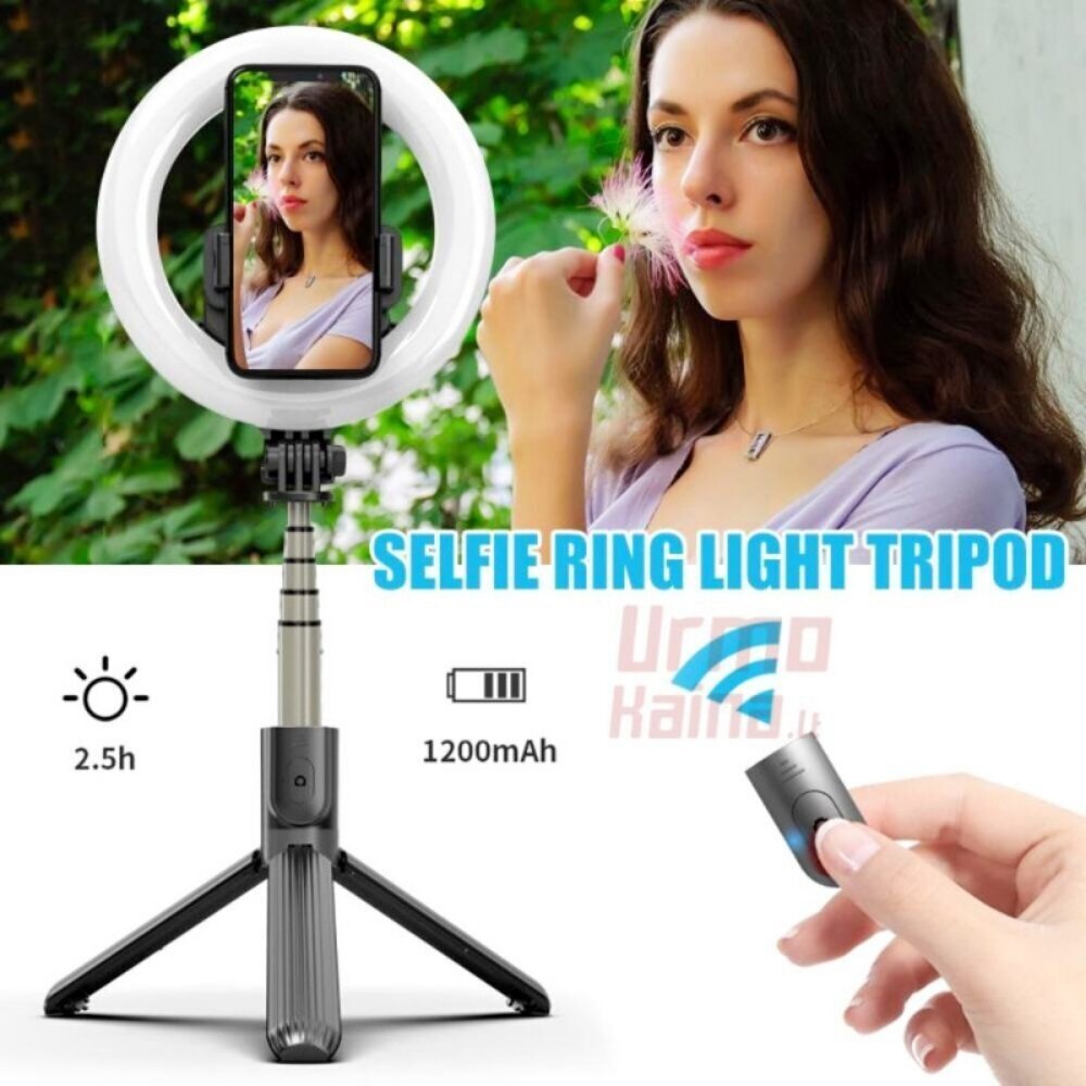 Ringvalgustiga selfipulk Tripod цена и информация | Selfie sticks | kaup24.ee