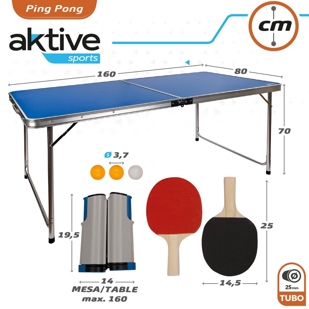 Ping-pongi laud (160 x 80 cm) reketite, pallide ja sõelaga Active hind |  kaup24.ee