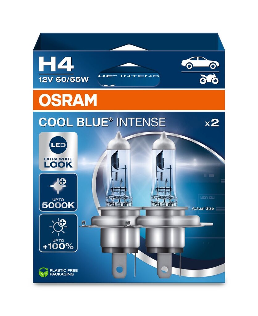 Auto pirnid Osram H4 Cool Blue Intense 60 / 55W 12V P43T, 2 tk hind ja info | Autopirnid | kaup24.ee