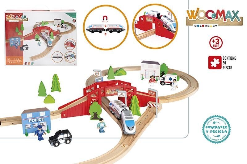 Puust raudtee Woomax, 50 tk, 3 + hind ja info | Poiste mänguasjad | kaup24.ee