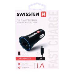 Swissten Premium Car charger 12 / 24V / 1A whit Micro USB Cable 1,5m Black hind ja info | Mobiiltelefonide laadijad | kaup24.ee