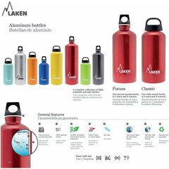 Бутылка с водой Laken Futura, красный (0,6 л) цена и информация | Фляги для воды | kaup24.ee