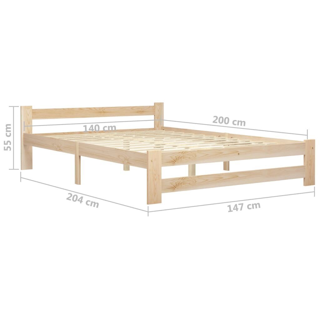 vidaXL voodiraam, tugevast männipuidust, 140 x 200 cm цена и информация | Voodid | kaup24.ee