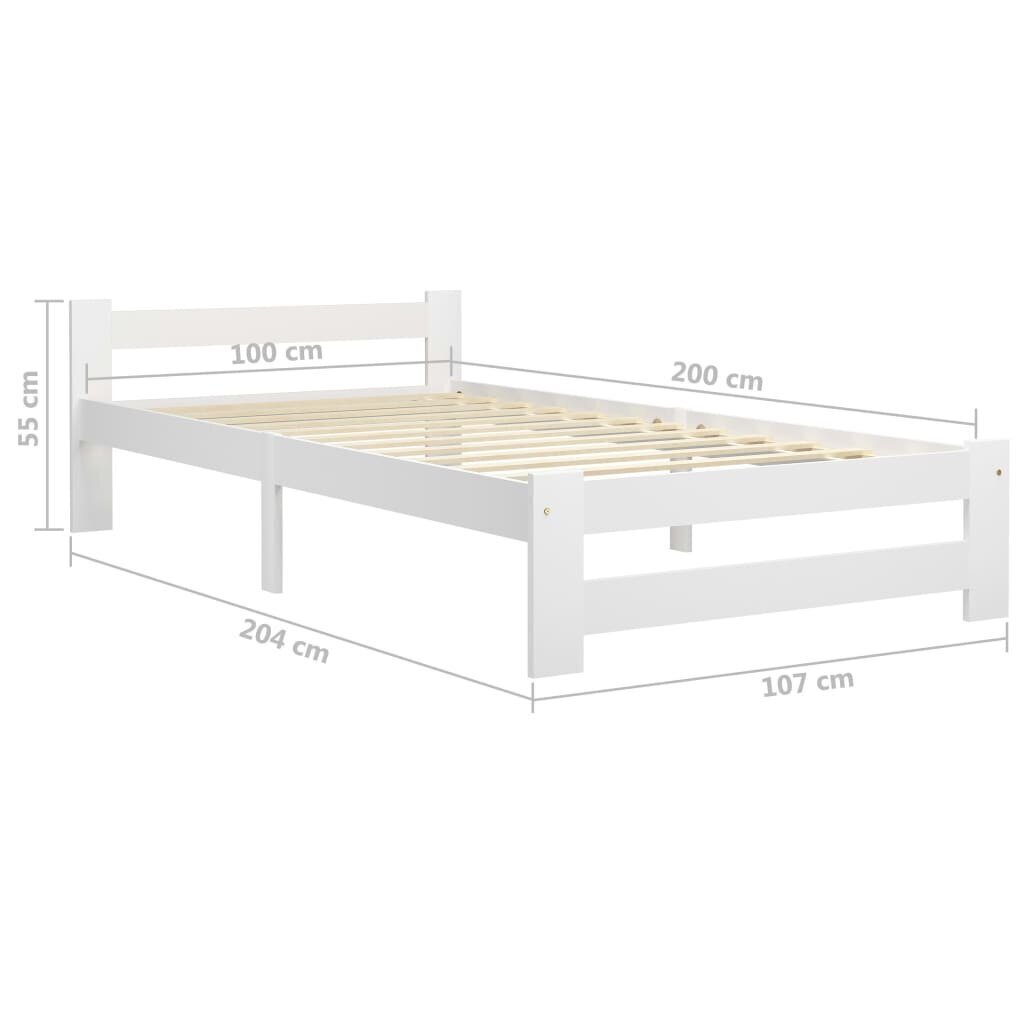 vidaXL voodiraam valge, tugevast männipuidust, 100 x 200 cm hind ja info | Voodid | kaup24.ee