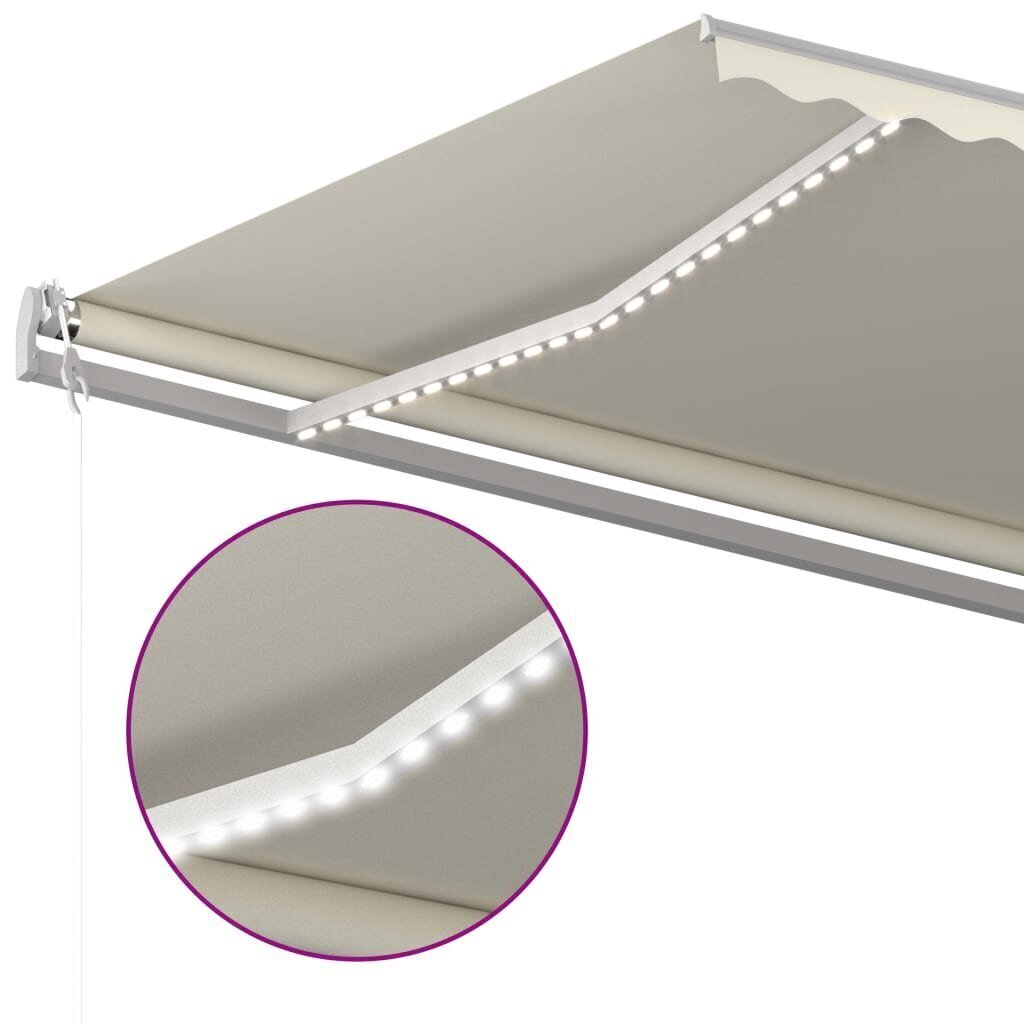 vidaXL automaatne varikatus LEDi ja tuuleanduriga 600x300 cm, kreemjas hind ja info | Päikesevarjud, markiisid ja alused | kaup24.ee