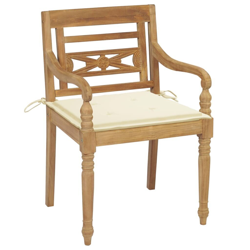 vidaXL Batavia toolid, 2 tk, kreemjate istmepatjadega, tiikpuu цена и информация | Aiatoolid | kaup24.ee