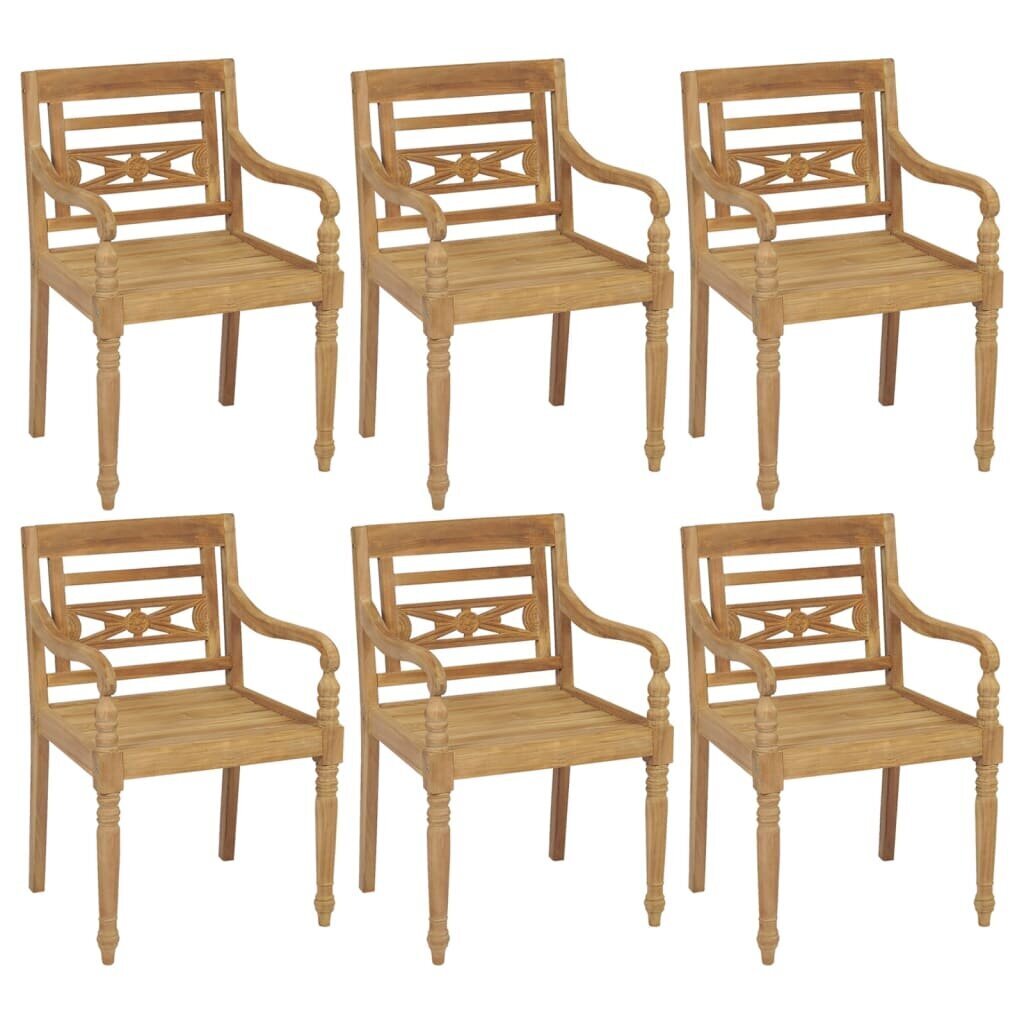 vidaXL Batavia toolid patjadega, 6 tk, tiikpuu hind ja info | Aiatoolid | kaup24.ee