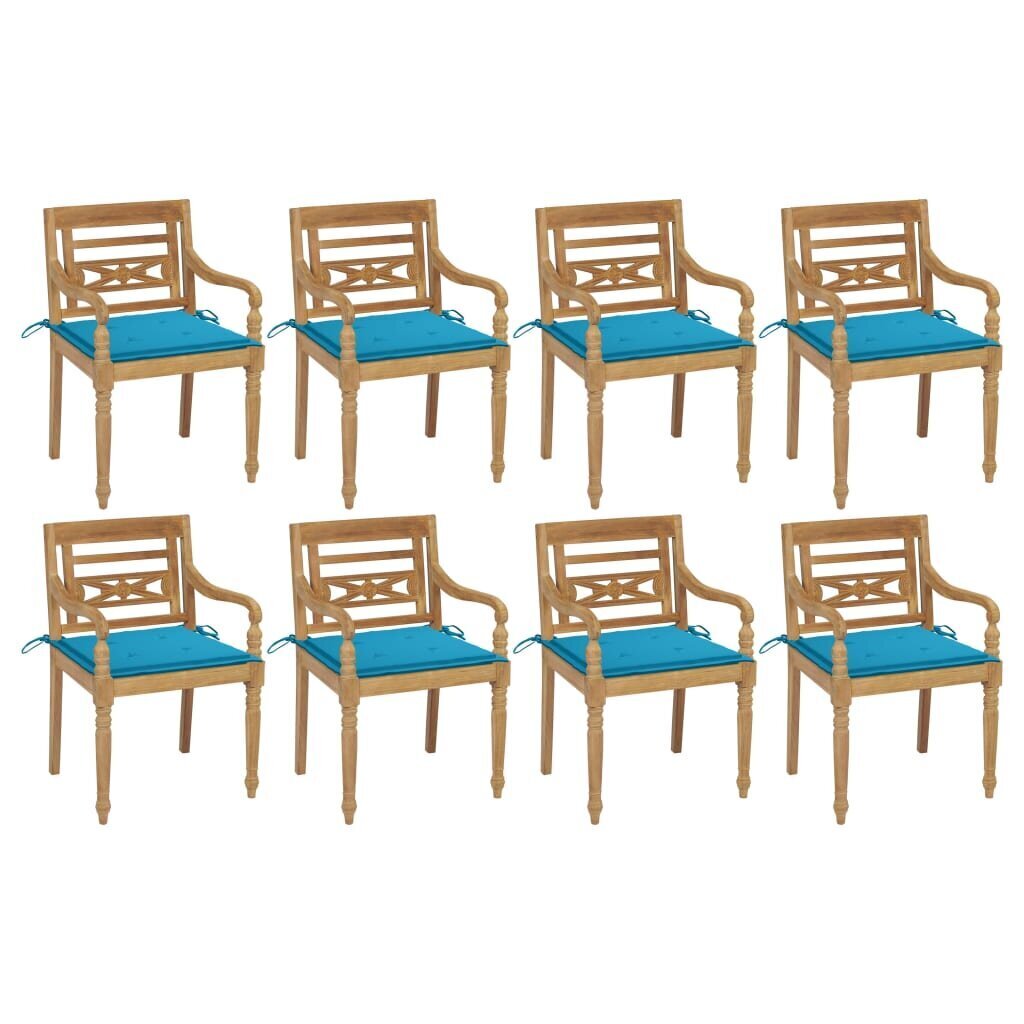 vidaXL Batavia toolid patjadega, 8 tk, tiikpuu hind ja info | Aiatoolid | kaup24.ee