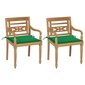 vidaXL Batavia toolid, 2 tk, roheliste istmepatjadega, tiikpuu цена и информация | Aiatoolid | kaup24.ee