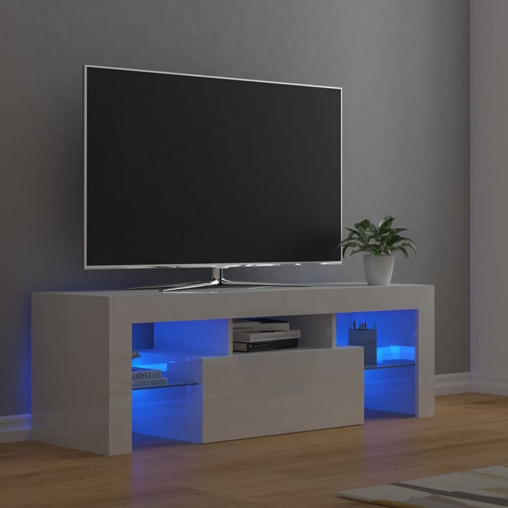 vidaXL telerialus LED-tuledega, kõrgläikega valge, 120 x 35 x 40 cm hind ja info | TV alused | kaup24.ee