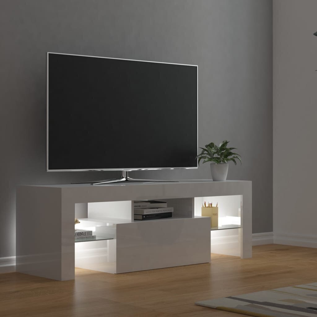 vidaXL telerialus LED-tuledega, kõrgläikega valge, 120 x 35 x 40 cm hind ja info | TV alused | kaup24.ee