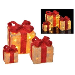 HI LED valgustatud jõulukinkekarp punaste paeltega, 3 tk hind ja info | Jõulukaunistused | kaup24.ee