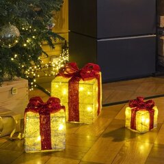 HI LED valgustatud jõulukinkekarp punaste paeltega, 3 tk hind ja info | Jõulukaunistused | kaup24.ee