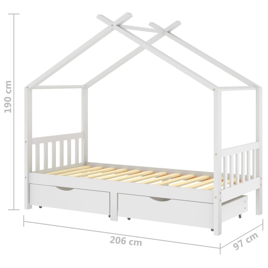 vidaXL lastevoodi raam sahtlitega, valge männipuit, 90 x 200 cm hind ja info | Lastevoodid | kaup24.ee