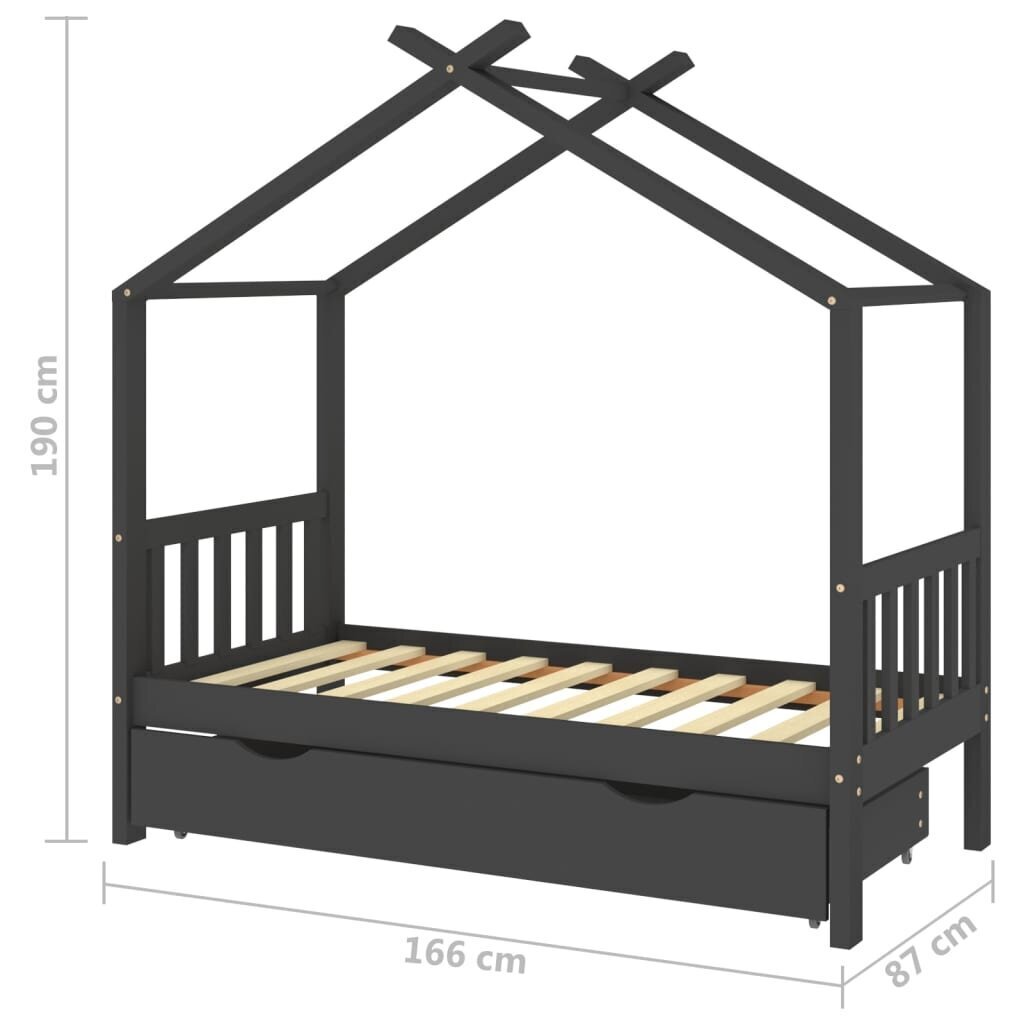 vidaXL lastevoodi raam sahtliga, tumehall männipuit, 80x160 cm hind ja info | Lastevoodid | kaup24.ee