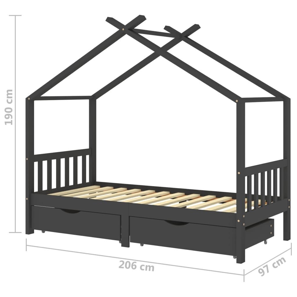 vidaXL lastevoodi raam sahtlitega, tumehall, männipuit, 90 x 200 cm цена и информация | Lastevoodid | kaup24.ee