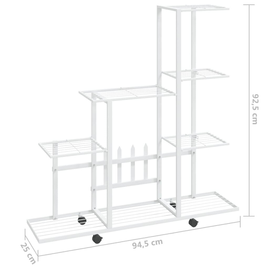 vidaXL lillealus ratastel, 94.5 x 25 x 92.5 cm, valge, metall hind ja info | Aiatööriistad | kaup24.ee