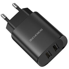 Сетевая зарядка Borofone BN2 2xUSB 2.1A + USB Type-C черная цена и информация | Зарядные устройства для телефонов | kaup24.ee