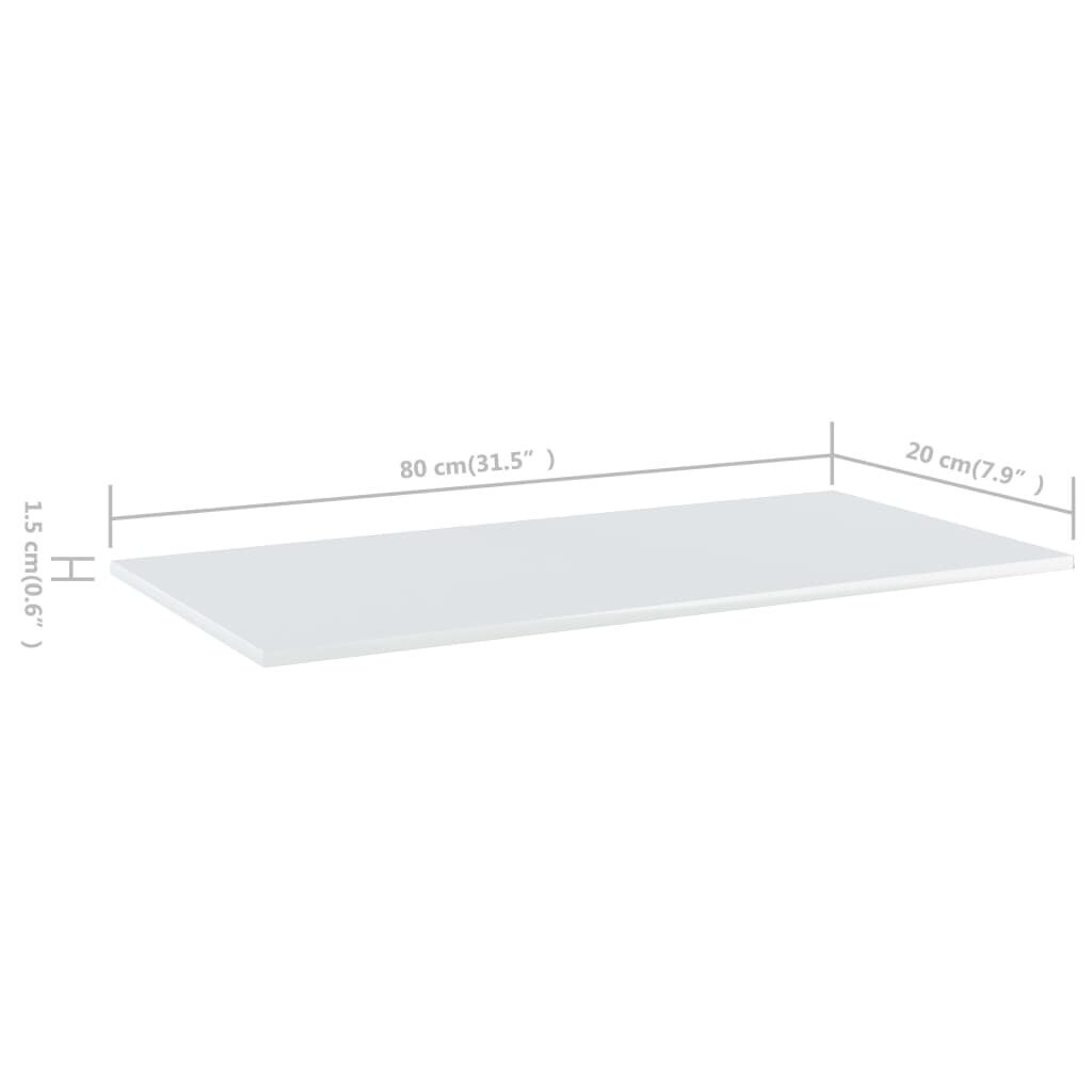 vidaXL riiuliplaadid 4 tk, valge, 80x20x1,5 cm, puitlaastplaat hind ja info | Riiulid | kaup24.ee