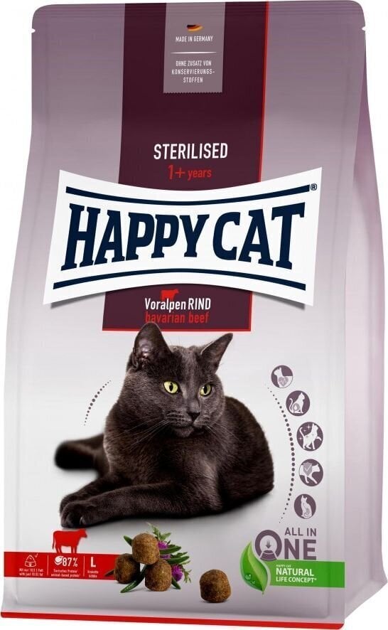 Happy Cat toit steriliseeritud kassidele veiselihaga Sterilised Voralpen Rind, 4 kg hind ja info | Kuivtoit kassidele | kaup24.ee