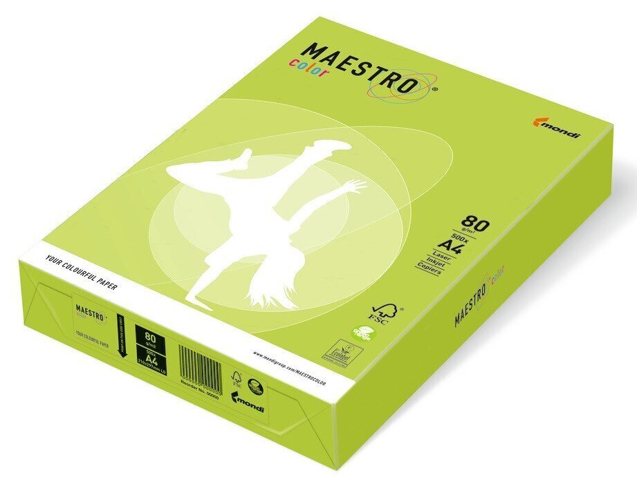 Värviline paber Maestro Color, 80g/m2, A4, 500 lehte, kollakasroheline (Lime Green) цена и информация | Vihikud, märkmikud ja paberikaubad | kaup24.ee