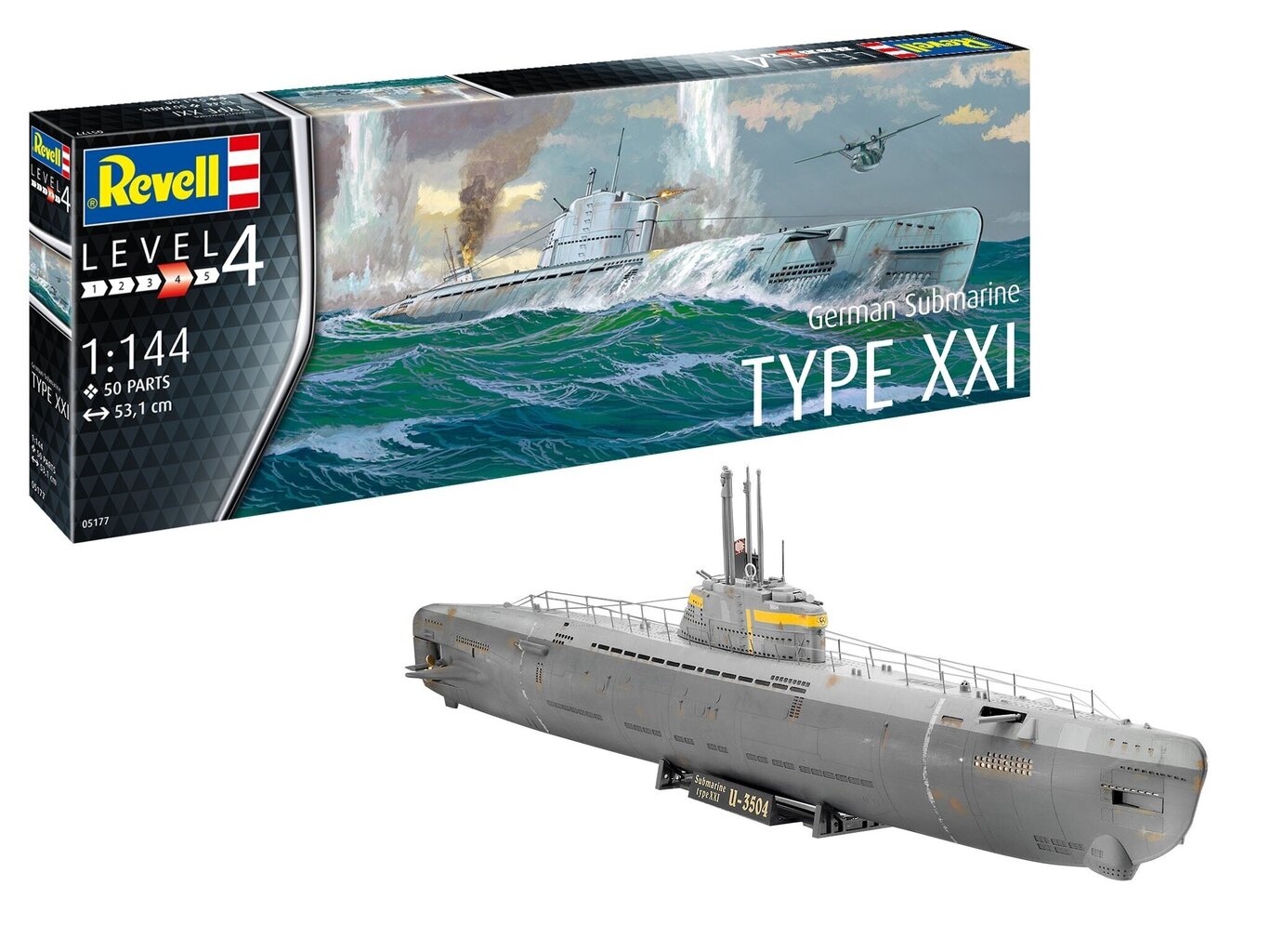 Revell - German Submarine Typ XXI, 1/144, 05177 цена и информация | Klotsid ja konstruktorid | kaup24.ee